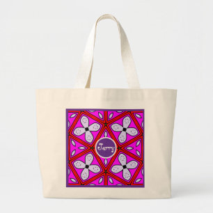 Bolsa Tote Grande Design Geométrico Floral Rosa, Roxo e Vermelho