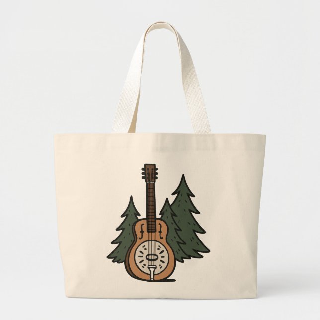 Bolsa Tote Grande Design Rustic Dobro Guitar & Pine Trees (Frente)