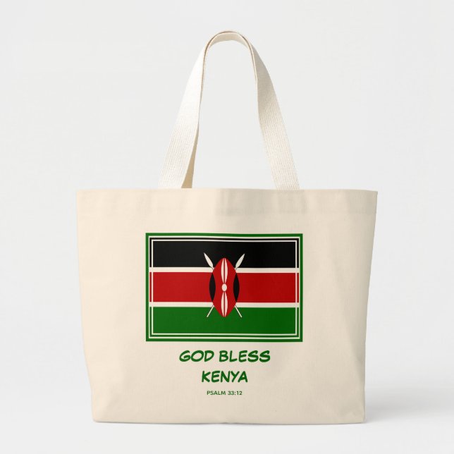 Bolsa Tote Grande DEUS ABENÇOE KENYA Bandeira Patriótica do Quênia (Frente)