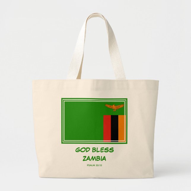 Bolsa Tote Grande DEUS ABENÇOE ZAMBIA Bandeira Zambiana Patriótica (Frente)