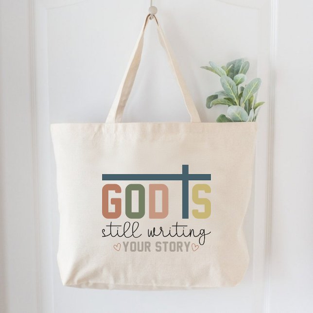 Bolsa Tote Grande Deus Ainda Está Escrevendo Sua História Mulheres C (God Is Still Writing Your Story Christian Women Large Tote Bag)