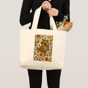 Bolsa Tote Grande Devaneio Floral do Guaxinim da Floresta Sonhadora