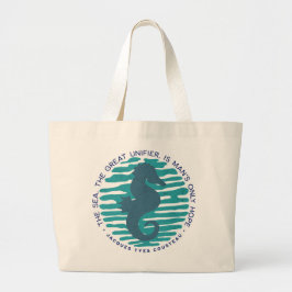 Bolsa Tote Grande Dia da Terra, Cavalo do Mar e Ondas, Limpar o Ocea