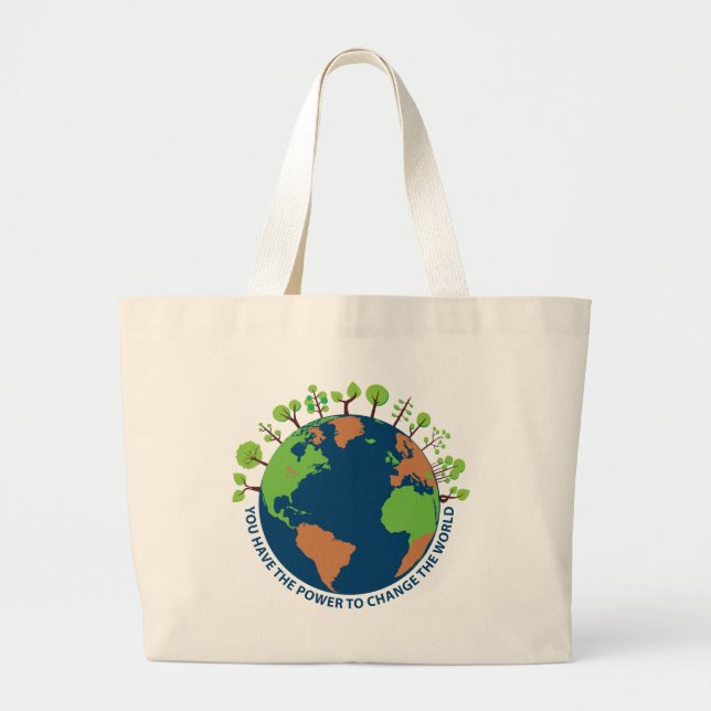 Bolsa Tote Grande Dia da Terra. Você tem o poder de mudar o mundo (Frente)