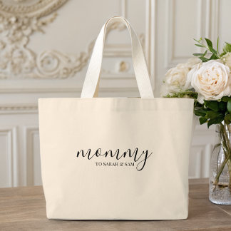 Bolsa Tote Grande Dia de as mães de Nomes de Crianças de Mamãe Moder