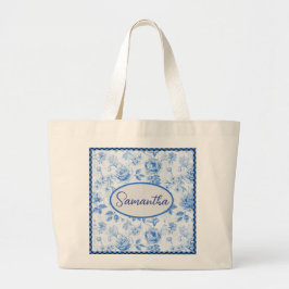 Bolsa Tote Grande dia de as mães Floral 💙 Personalizado Chinoiserie
