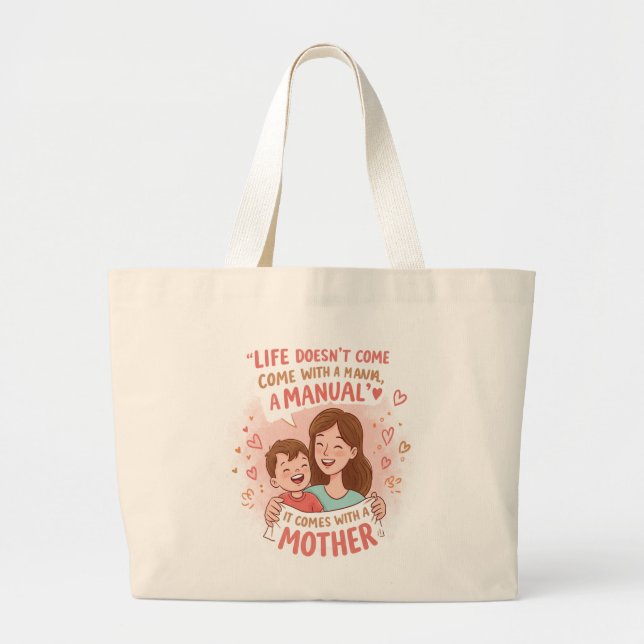 Bolsa Tote Grande Dia de as mães Tote Bag: "Sem Manual, Apenas Mãe A (Frente)