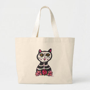 Bolsa Tote Grande Dia de Las Muertos Cat Halloween Design