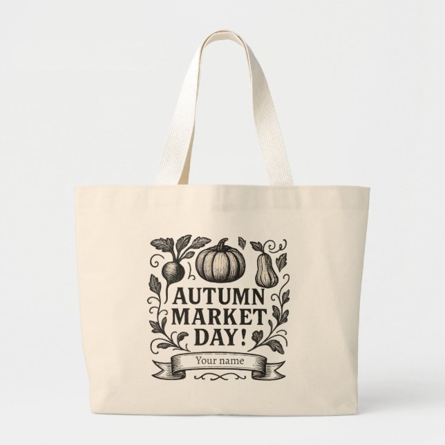 Bolsa Tote Grande Dia de Mercado de Outono Personalizado! (Frente)