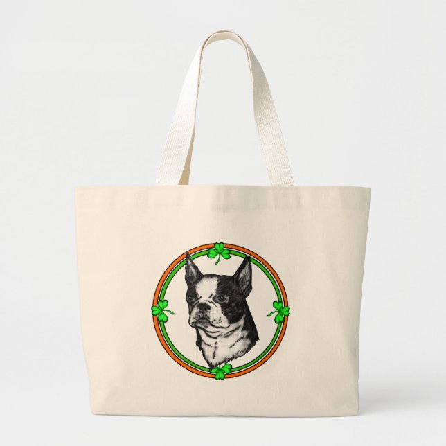 Bolsa Tote Grande Dia de São Patrício de Boston Terrier (Frente)