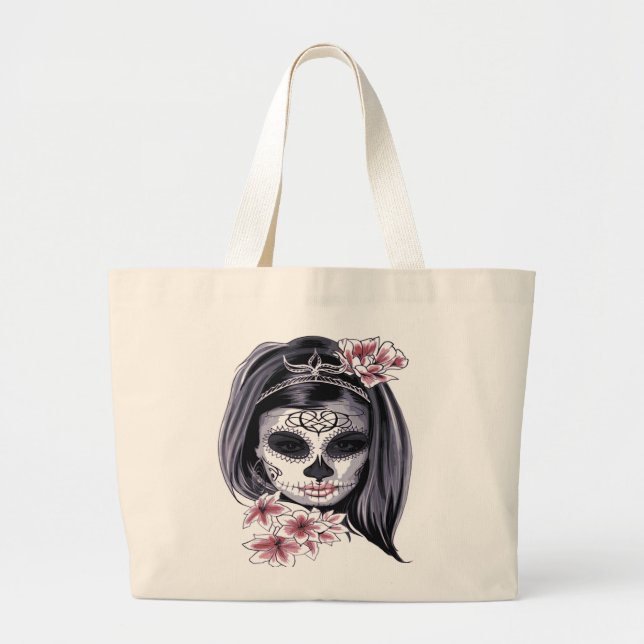 Bolsa Tote Grande Dia do Crânio do Morto da Día de Muertos (Frente)