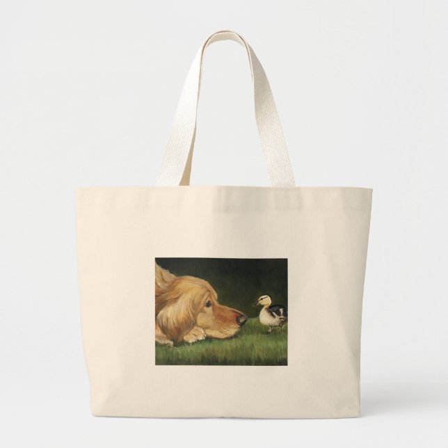 Bolsa Tote Grande Do "sacola da arte do cão golden retriever e do (Frente)