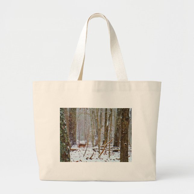 Bolsa Tote Grande Doe na neve, veado no lago Arrohouad (Frente)