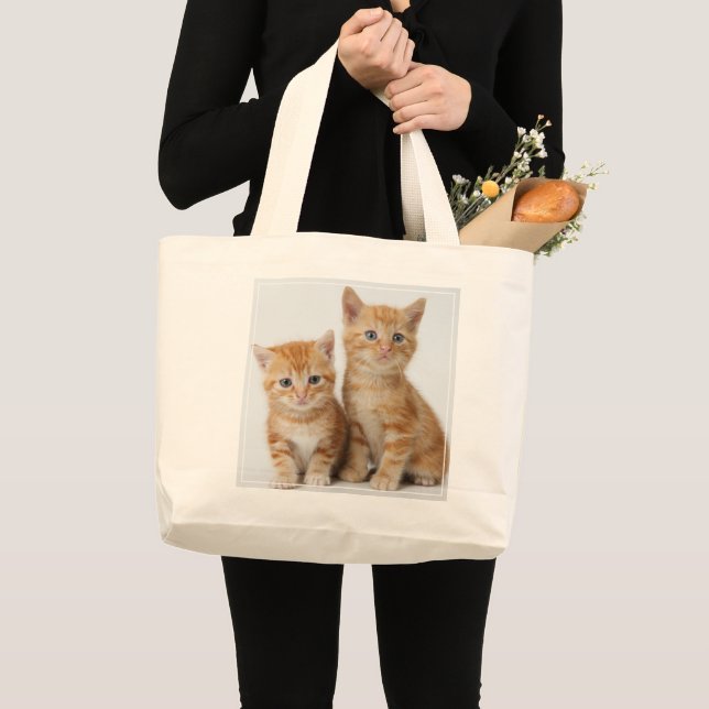 Bolsa Tote Grande Dois gatinhos adoráveis (Frente (produto))