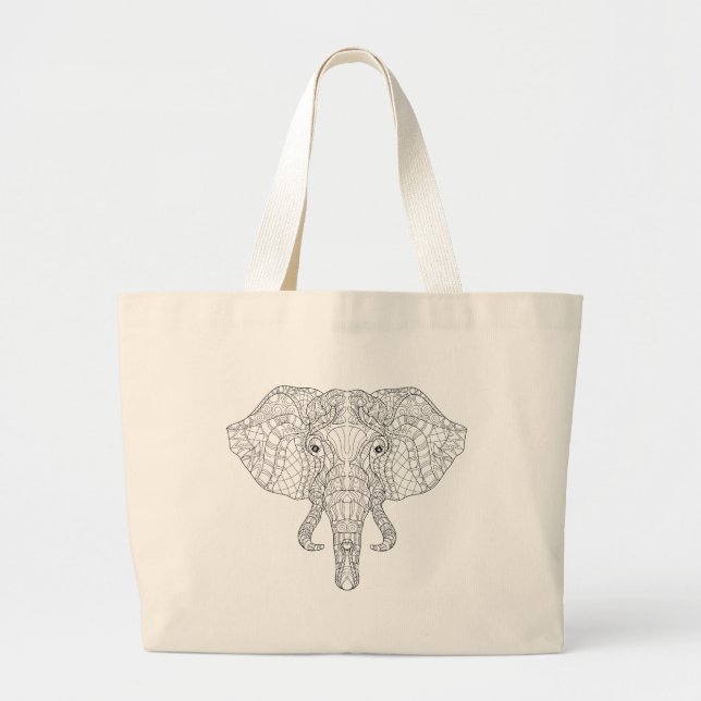 Bolsa Tote Grande Doodle 2 da cabeça do elefante (Frente)