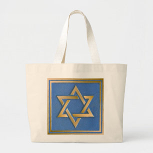 Bolsa Tote Grande Dourada Estrela Azul do Painel de Arte David