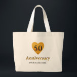 Bolsa Tote Grande Dourado Coração 50º Aniversário Personalizado<br><div class="desc">Este nome personalizado monograma Dourado Heart 50º aniversário,  fofo vintage. Vocês podem celebrar o Feliz 50º Aniversário no coração do ouro para celebrar essa data especial de 50 anos juntos. Personalize o texto "seus nomes".</div>
