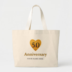 Bolsa Tote Grande Dourado Coração 50º Aniversário Personalizado