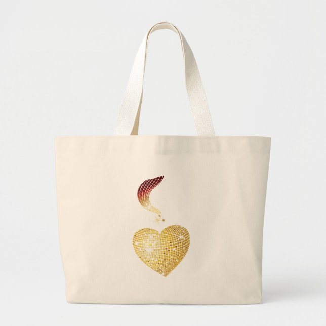 Bolsa Tote Grande Dourado Coração da Bola Disco (Frente)
