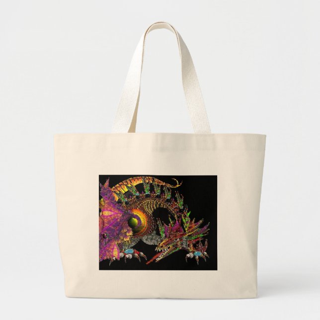BOLSA TOTE GRANDE DRAGÃO/FANTASIA DOURADO DRAGÃO EM ROLA E PRETO (Frente)