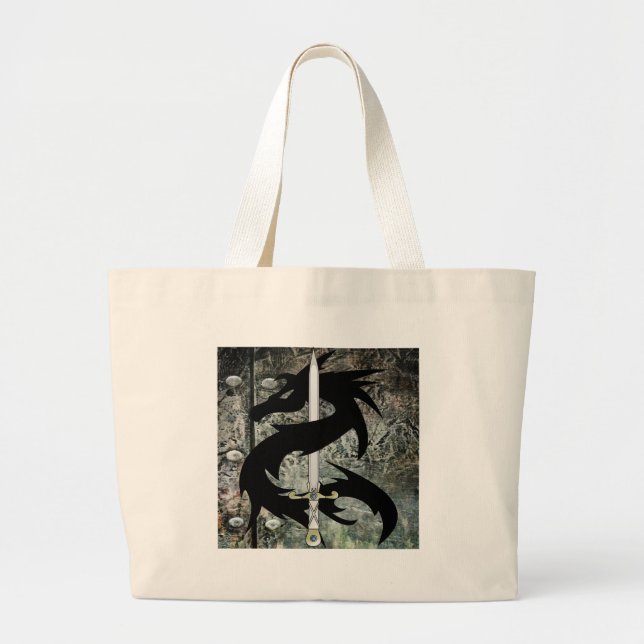 Bolsa Tote Grande Dragão Negro e Espada (Frente)