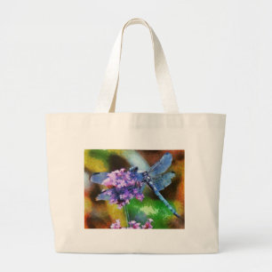 Bolsa Tote Grande Dragonfly Azul na Arte Ponto-Alho Selvagem