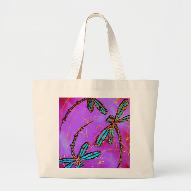 Bolsa Tote Grande Dragonfly Flor Elétrico Rosa (Frente)