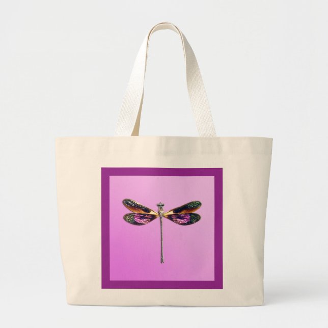Bolsa Tote Grande Dragonfly - prata, ouro, roxo e preto (Frente)
