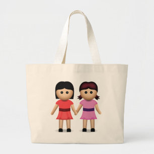 Bolsa Tote Grande Duas mulheres que guardaram as mãos Emoji