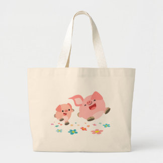 Bolsa Tote Grande É Primavera!-Dois Porcos de Cartoon Bonitos
