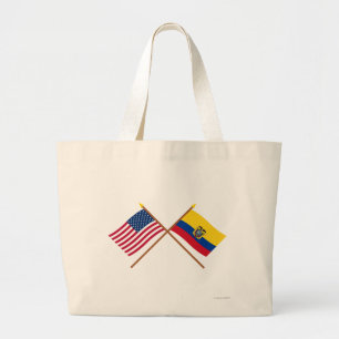 Bolsa Tote Grande E.U. e bandeiras cruzadas Equador