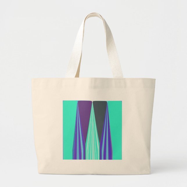 Bolsa Tote Grande Edgy Blue Purple Cyan Chevron Art Impressão (Frente)