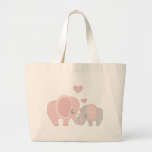 Bolsa Tote Grande Elefante cor-de-rosa do bebé bonito
