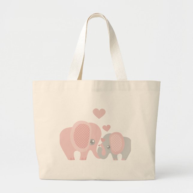 Bolsa Tote Grande Elefante cor-de-rosa do bebé bonito (Frente)