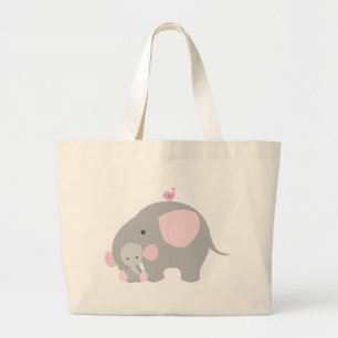 Bolsa Tote Grande Elefante cor-de-rosa do bebé bonito