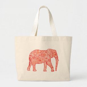 Bolsa Tote Grande Elefante de espiral frontal - laranja coral e bran
