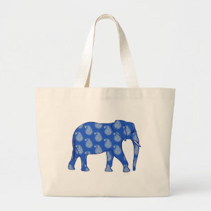 Bolsa Tote Grande Elefante de Paisley - azul de cobalto e branco
