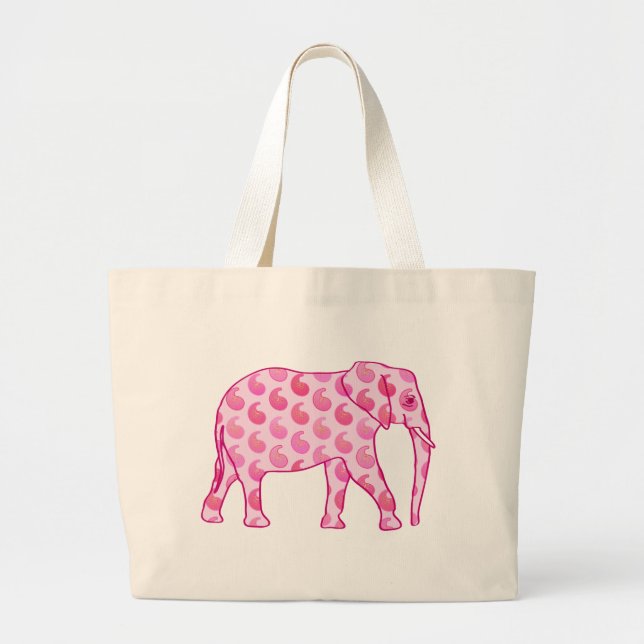 Bolsa Tote Grande Elefante de Paisley - rosa-gelo e fuchsia (Frente)