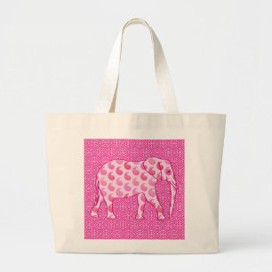 Bolsa Tote Grande Elefante de Paisley - rosa-gelo e fuchsia