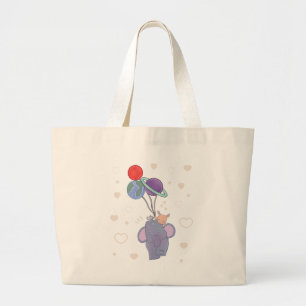 Bolsa Tote Grande Elefante e Coelho no Balão Espacial Caprichoso