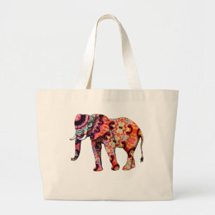 Bolsa Tote Grande Elefante multicolorido colorido