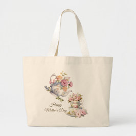Bolsa Tote Grande Elegant Floral Tea Happy Mother's Day 