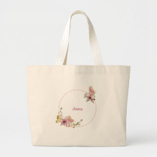 Bolsa Tote Grande Elegante Borboleta Floral em Rose Gold – Personali