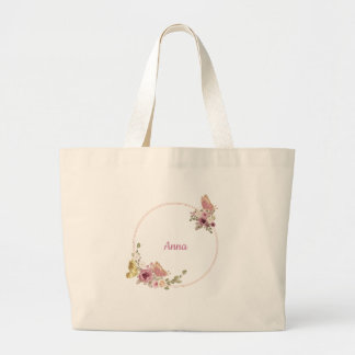 Bolsa Tote Grande Elegante Borboleta Floral em Rose Gold – Personali