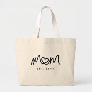 Bolsa Tote Grande Elegante Coração de Script Preto Nova Mãe Estabele