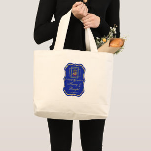Bolsa Tote Grande Elegante emblema de Natal azul real de trompa fran