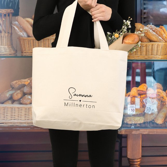 Bolsa Tote Grande Elegante Mínimo Moderno Neutro Monograma (Criador carregado)