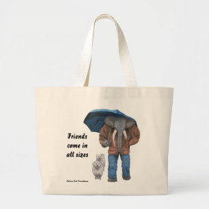 Bolsa Tote Grande Elephant Man Walking Dogs Fantasy Art Tote Bag