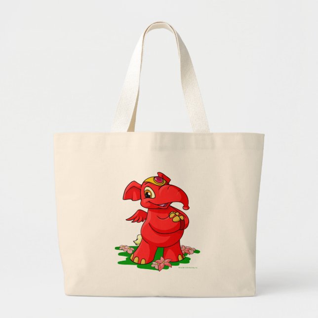 Bolsa Tote Grande Elephante vermelho alegre em Shenkuu (Frente)