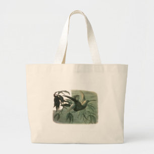 Bolsa Tote Grande Elf Fairies Elves Moon Night Bird Voando